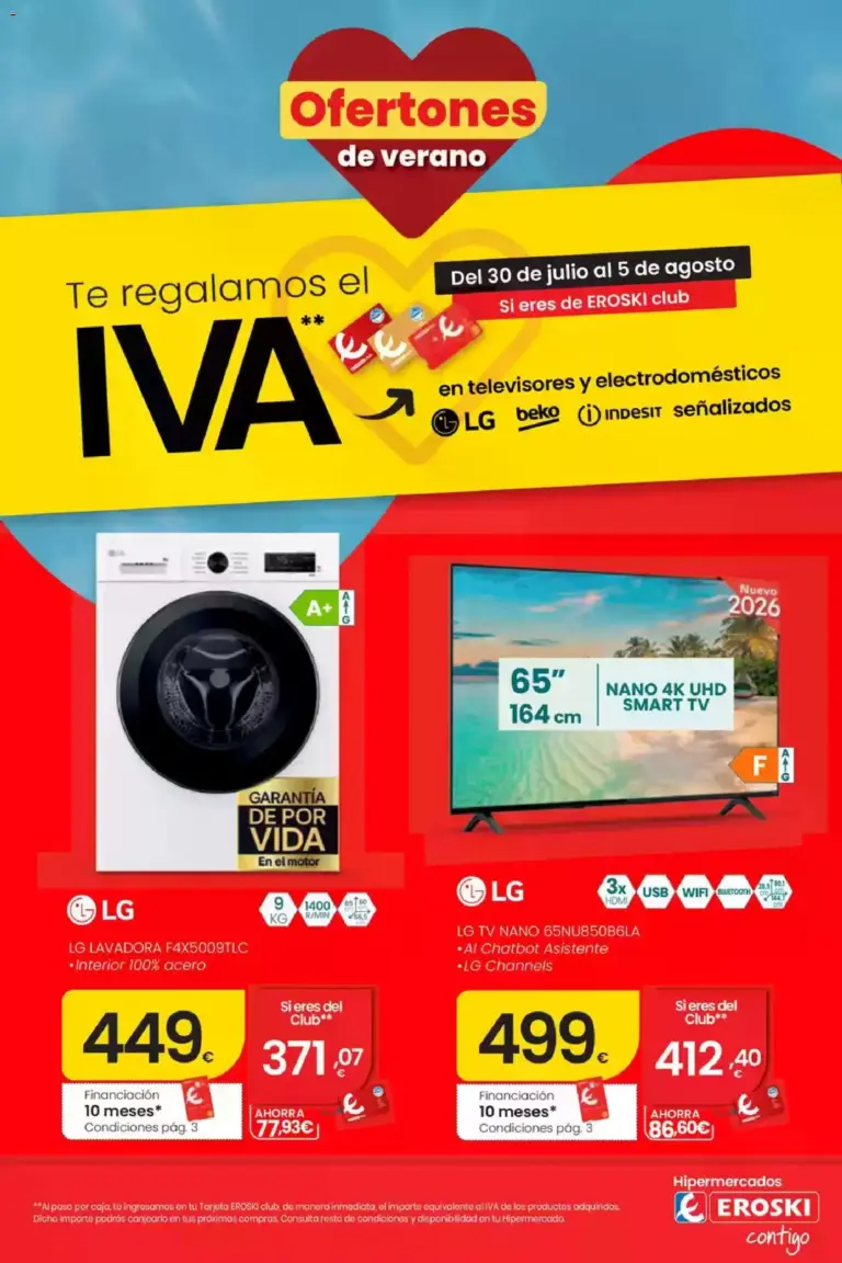 Eroski te regalamos el iva en televisores y electrodomésticos del 30/07/2026