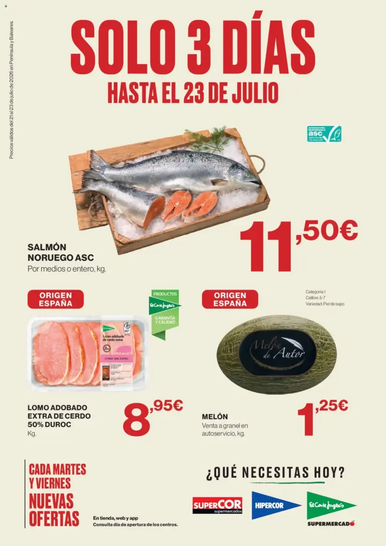 Hipercor solo 3 días del 21/07/2026 folleto