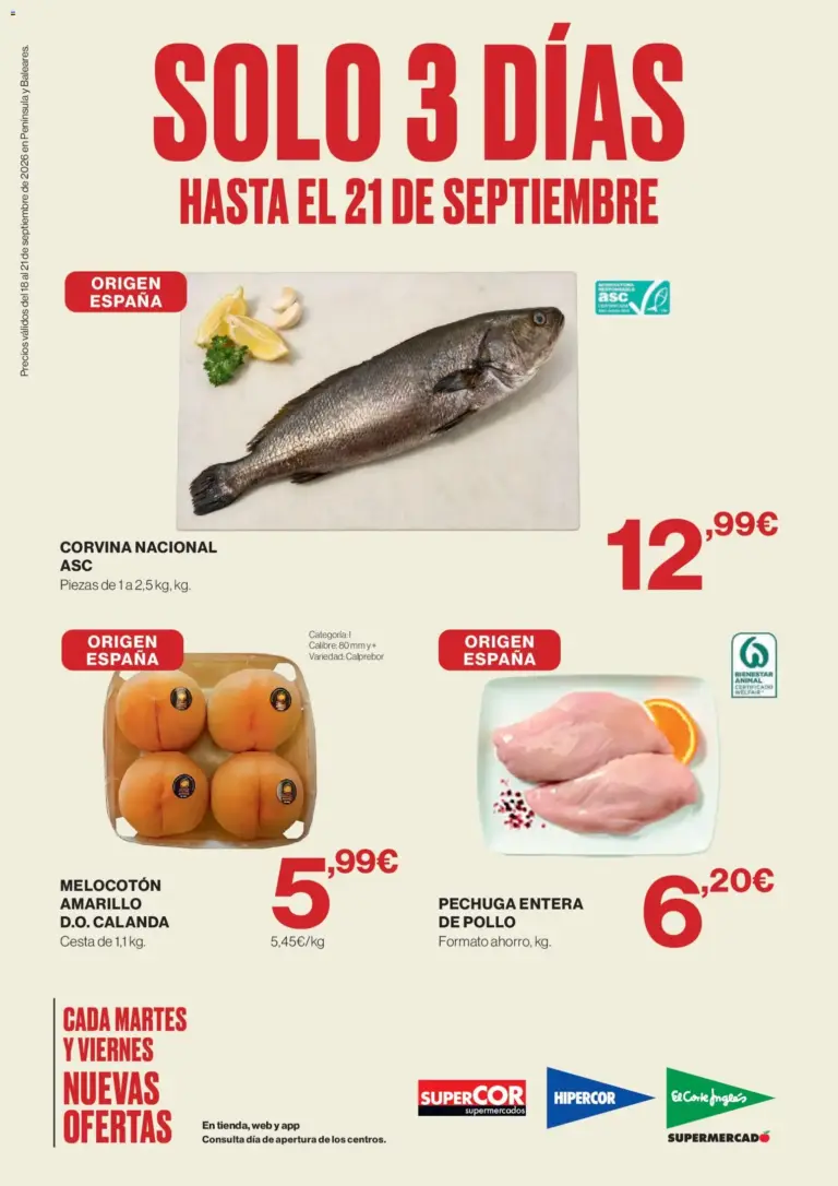 Hipercor solo 3 días del 18/09/2026 folleto