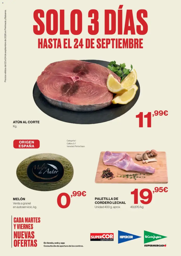 Hipercor solo 3 días del 22/09/2026 folleto